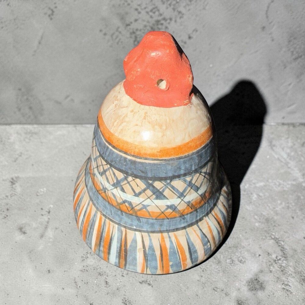 Vintage Mexican Pottery Bell Hand Painted Folk Art Southwestern Decor Mexico